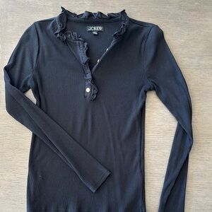 J.Crew Black Ruffled Ribbed Top